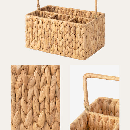 StorageWorks Hand-Woven Wicker Silverware Organizer for Countertop with Handle (1-Pack)