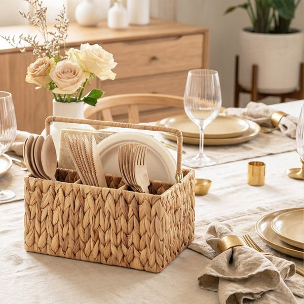 Handwoven Water Hyacinth Silverware Organizer, 1 Pack