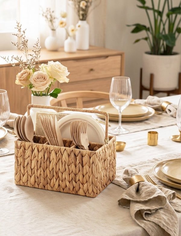 Handwoven Water Hyacinth Silverware Organizer, 1 Pack
