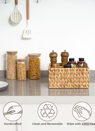Hand-Woven Wicker Silverware Organizer for Countertop with Handle (1-Pack)
