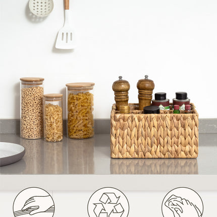 StorageWorks Hand-Woven Wicker Silverware Organizer for Countertop with Handle (1-Pack)