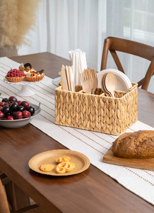 Hand-Woven Wicker Silverware Organizer for Countertop with Handle (1-Pack)
