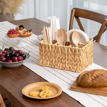 StorageWorks Hand-Woven Wicker Silverware Organizer for Countertop with Handle (1-Pack)