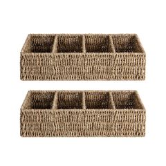 Small Seagrass Baskets for Organizing with 4 Sections, 2 Pack