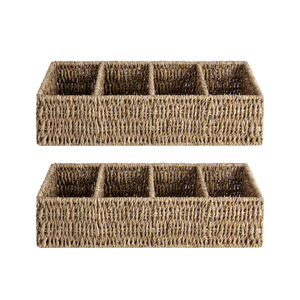 Small Seagrass Baskets for Organizing with 4 Sections, 2 Pack
