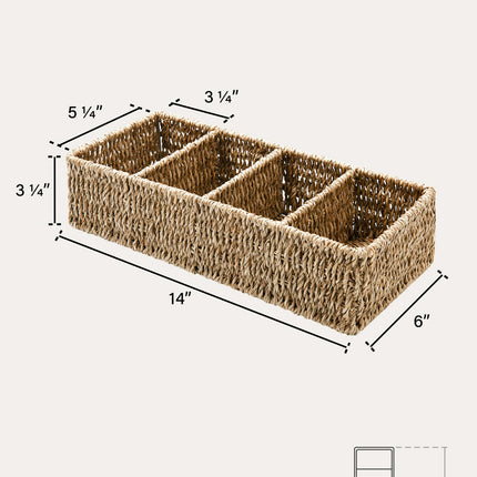 StorageWorks Small Wicker Baskets for Organizing with 4 Sections, 2 Pack