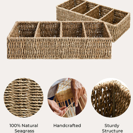 StorageWorks Small Wicker Baskets for Organizing with 4 Sections, 2 Pack