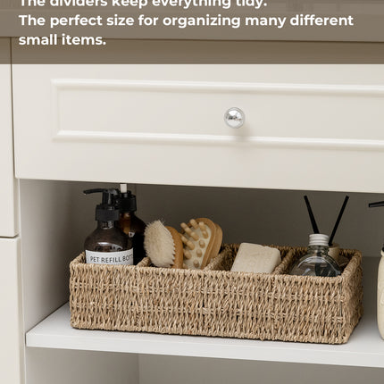 StorageWorks Small Wicker Baskets for Organizing with 4 Sections, 2 Pack