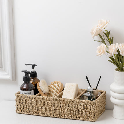 StorageWorks Small Wicker Baskets for Organizing with 4 Sections, 2 Pack