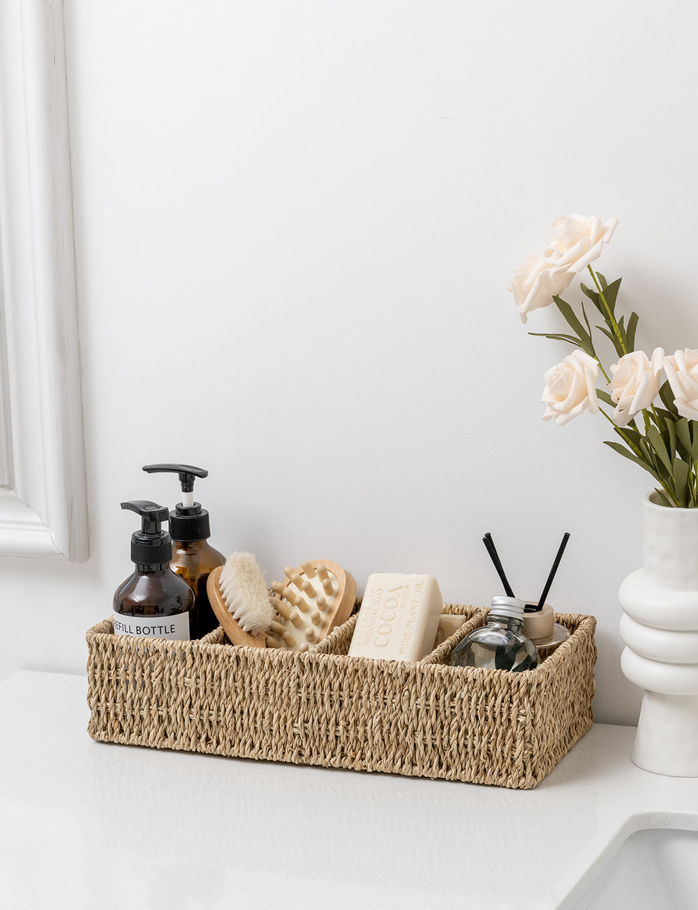 Small Seagrass Baskets for Organizing with 4 Sections, 2 Pack