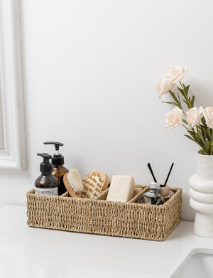 Small Seagrass Baskets for Organizing with 4 Sections, 2 Pack