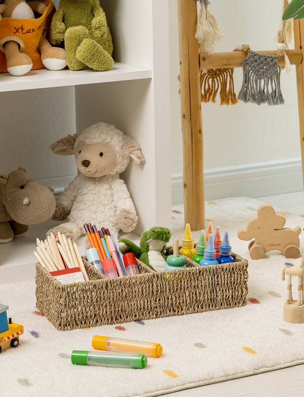 Small Seagrass Baskets for Organizing with 4 Sections, 2 Pack