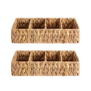 Small Water Hyacinth Baskets for Organizing with 4 Sections, 2 Pack