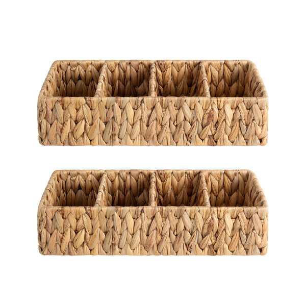 Small Water Hyacinth Baskets for Organizing with 4 Sections, 2 Pack