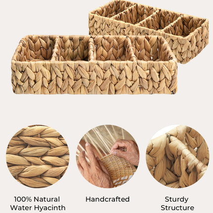 StorageWorks Small Wicker Baskets for Organizing with 4 Sections, 2 Pack