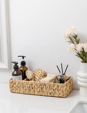 Small Water Hyacinth Baskets for Organizing with 4 Sections, 2 Pack