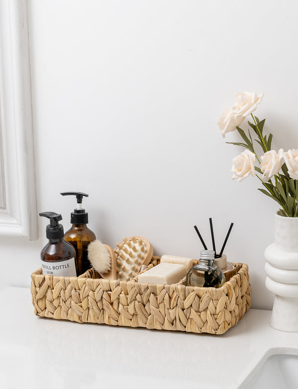 Small Water Hyacinth Baskets for Organizing with 4 Sections, 2 Pack