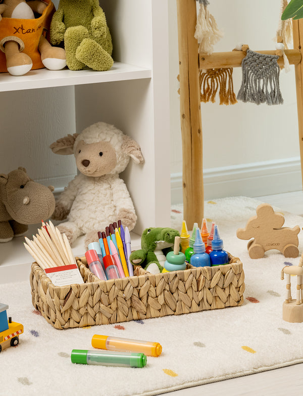 Small Water Hyacinth Baskets for Organizing with 4 Sections, 2 Pack