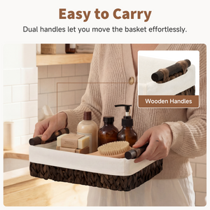 Small Water Hyacinth Baskets for Organizing with Natural Fiber Liner, 2 Pack