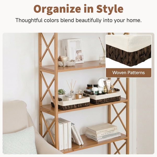 Small Water Hyacinth Baskets for Organizing with Natural Fiber Liner, 2 Pack