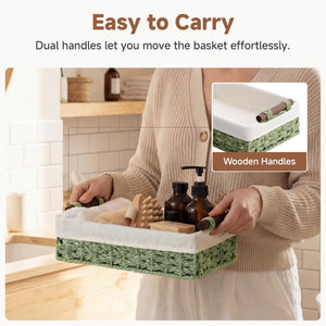 Small Baskets for Organizing with Wooden Handles and Liner, 2 Pack