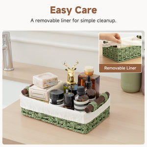 Small Baskets for Organizing with Wooden Handles and Liner, 2 Pack