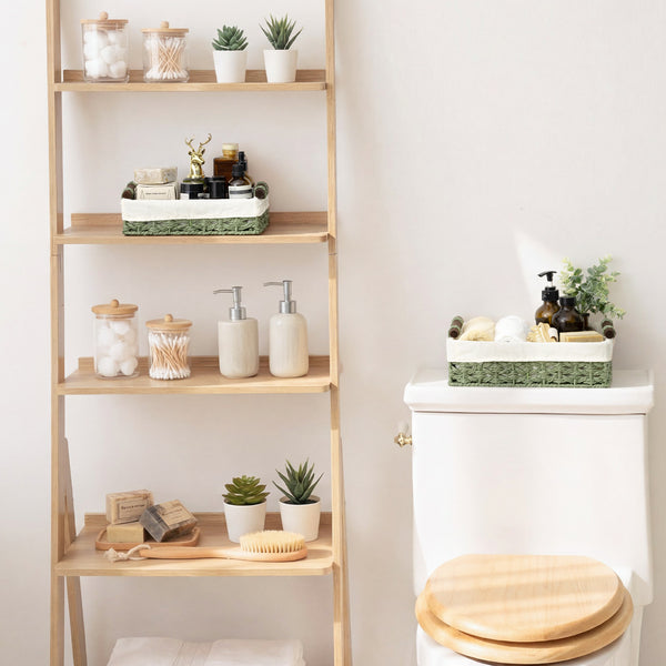 Small Baskets for Organizing with Wooden Handles and Liner, 2 Pack