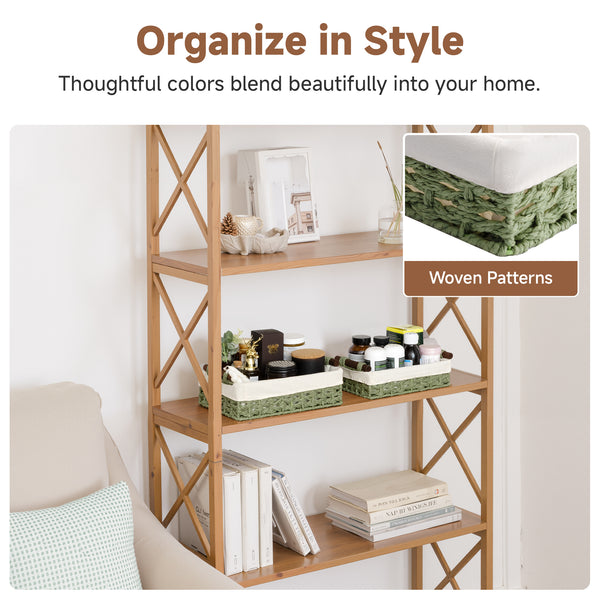 Small Baskets for Organizing with Wooden Handles and Liner, 2 Pack