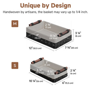 Small Baskets for Organizing with Wooden Handles and Liner, 2 Pack