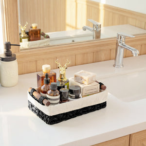 Small Baskets for Organizing with Wooden Handles and Liner, 2 Pack