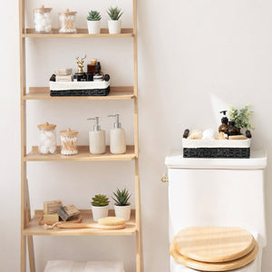 Small Baskets for Organizing with Wooden Handles and Liner, 2 Pack