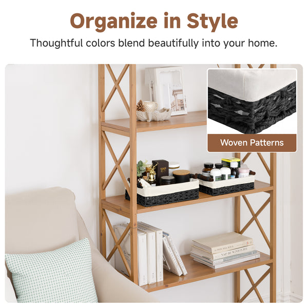 Small Baskets for Organizing with Wooden Handles and Liner, 2 Pack