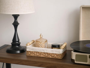 Small Baskets for Organizing with Wooden Handles and Liner, 2 Pack