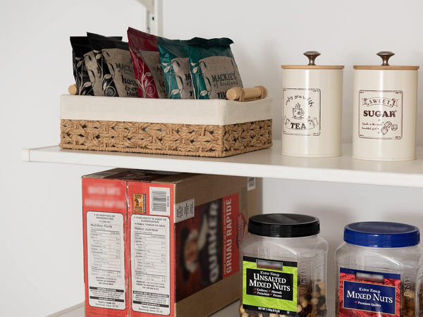 Small Baskets for Organizing with Wooden Handles and Liner, 2 Pack