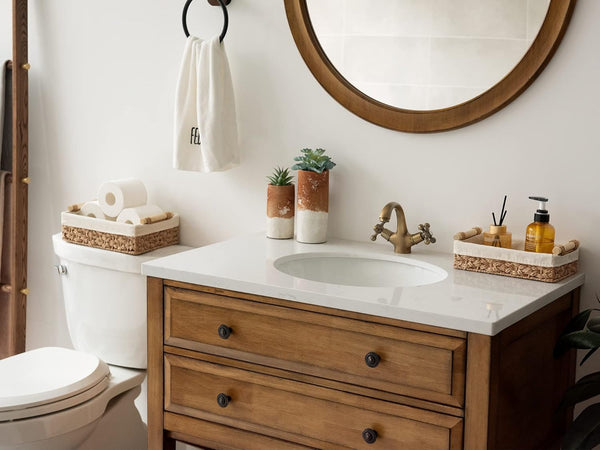 Small Baskets for Organizing with Wooden Handles and Liner, 2 Pack