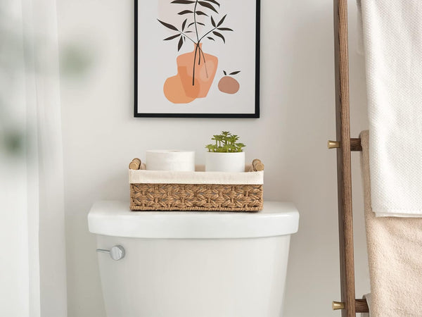 Small Baskets for Organizing with Wooden Handles and Liner, 2 Pack