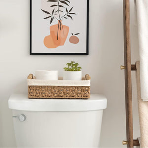 Small Baskets for Organizing with Wooden Handles and Liner, 2 Pack