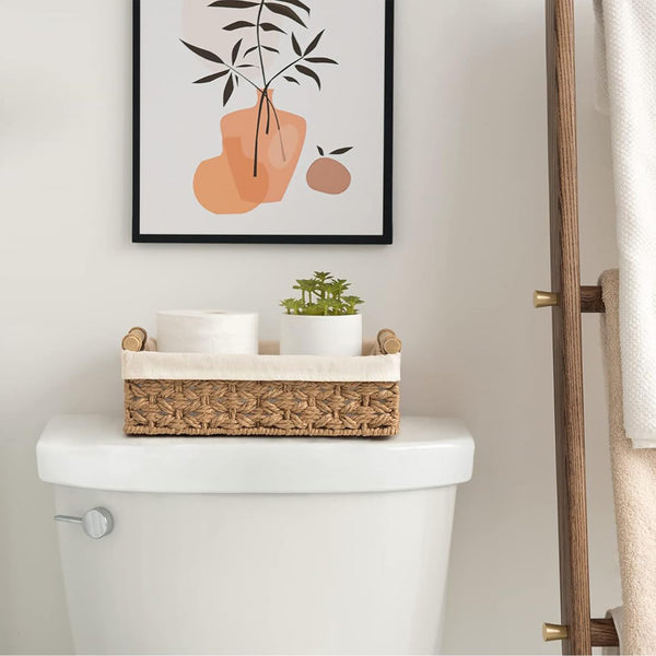 Small Baskets for Organizing with Wooden Handles and Liner, 2 Pack