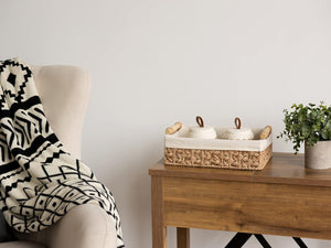 Small Baskets for Organizing with Wooden Handles and Liner, 2 Pack