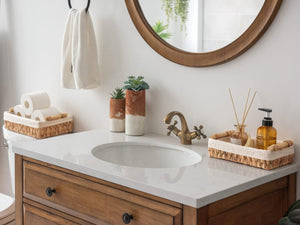 Small Water Hyacinth Baskets for Organizing with Natural Fiber Liner, 2 Pack