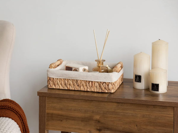 Small Water Hyacinth Baskets for Organizing with Natural Fiber Liner, 2 Pack