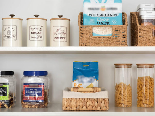 Small Water Hyacinth Baskets for Organizing with Natural Fiber Liner, 2 Pack