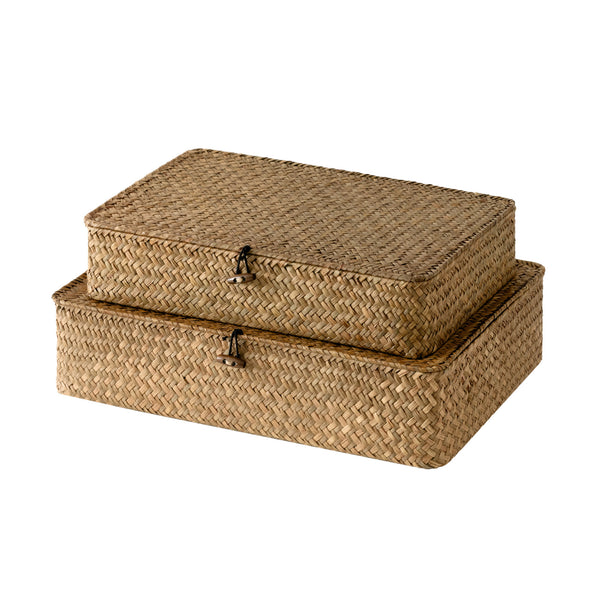 Flat Seagrass Storage Bins with Lid, Small + Large