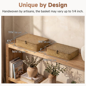 Flat Seagrass Storage Bins with Lid, Small + Large