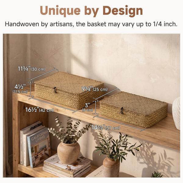 Flat Seagrass Storage Bins with Lid, Small + Large