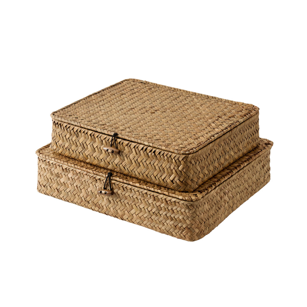 Flat Seagrass Storage Bins with Lid, Small + Large