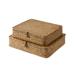 Flat Seagrass Storage Bins with Lid, Small + Large