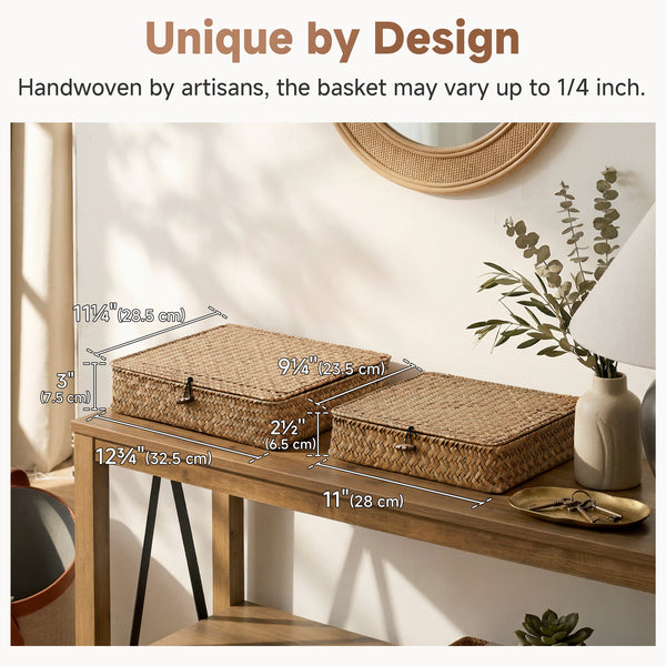 Flat Seagrass Storage Bins with Lid, Small + Large