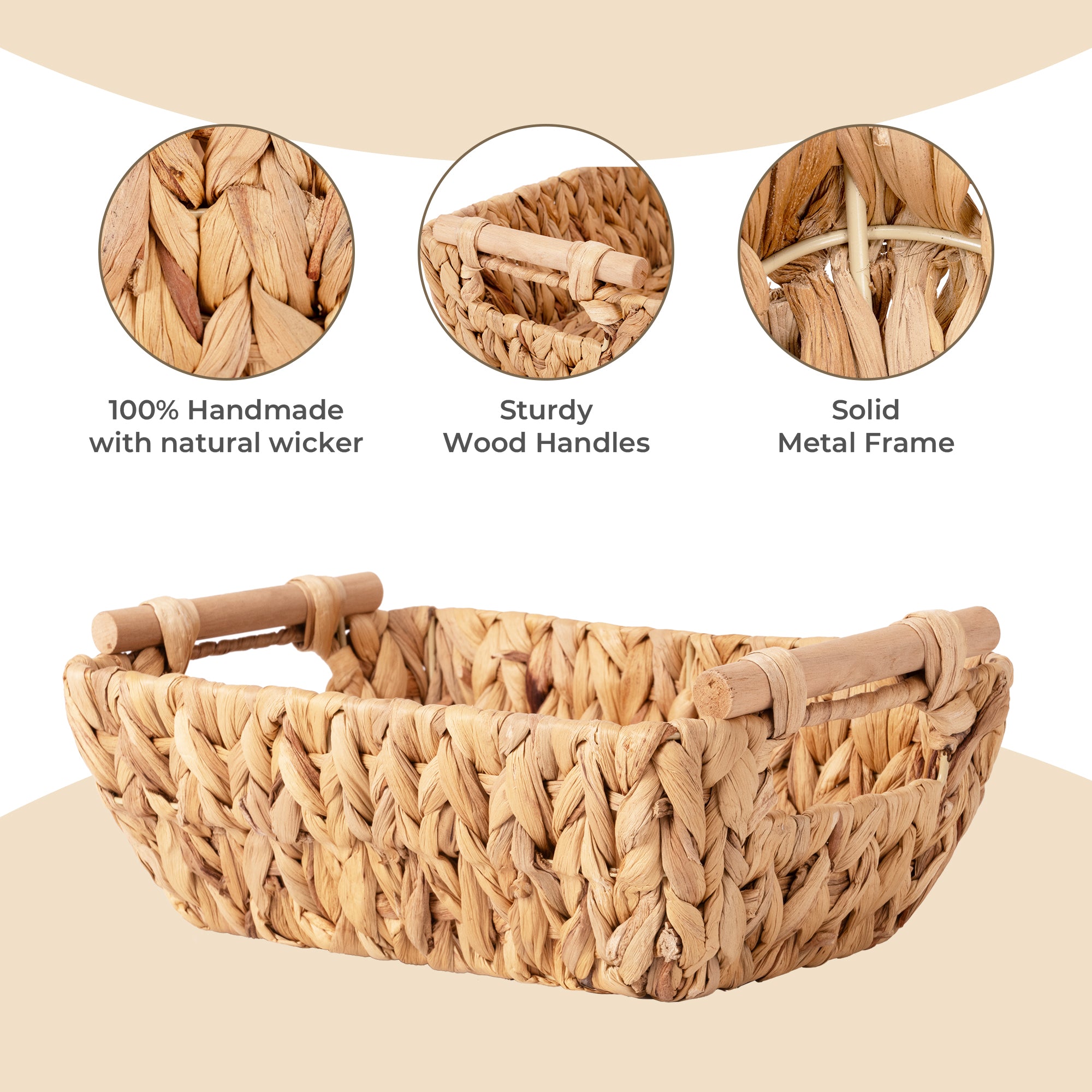 Hand-Woven Small Wicker Baskets with Wooden Handles, 2-pack