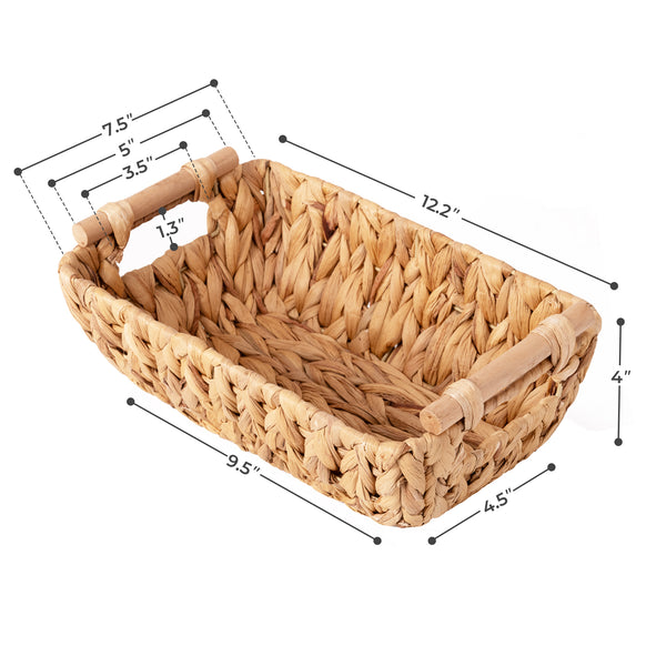 Hand-Woven Small Wicker Baskets with Wooden Handles, 2-pack